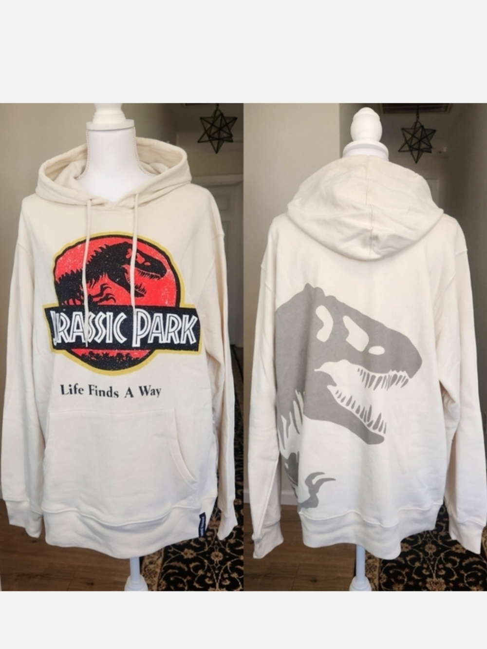 Jurassic Park LIFE FINDS A WAY Hoodie Pullover Back Design L